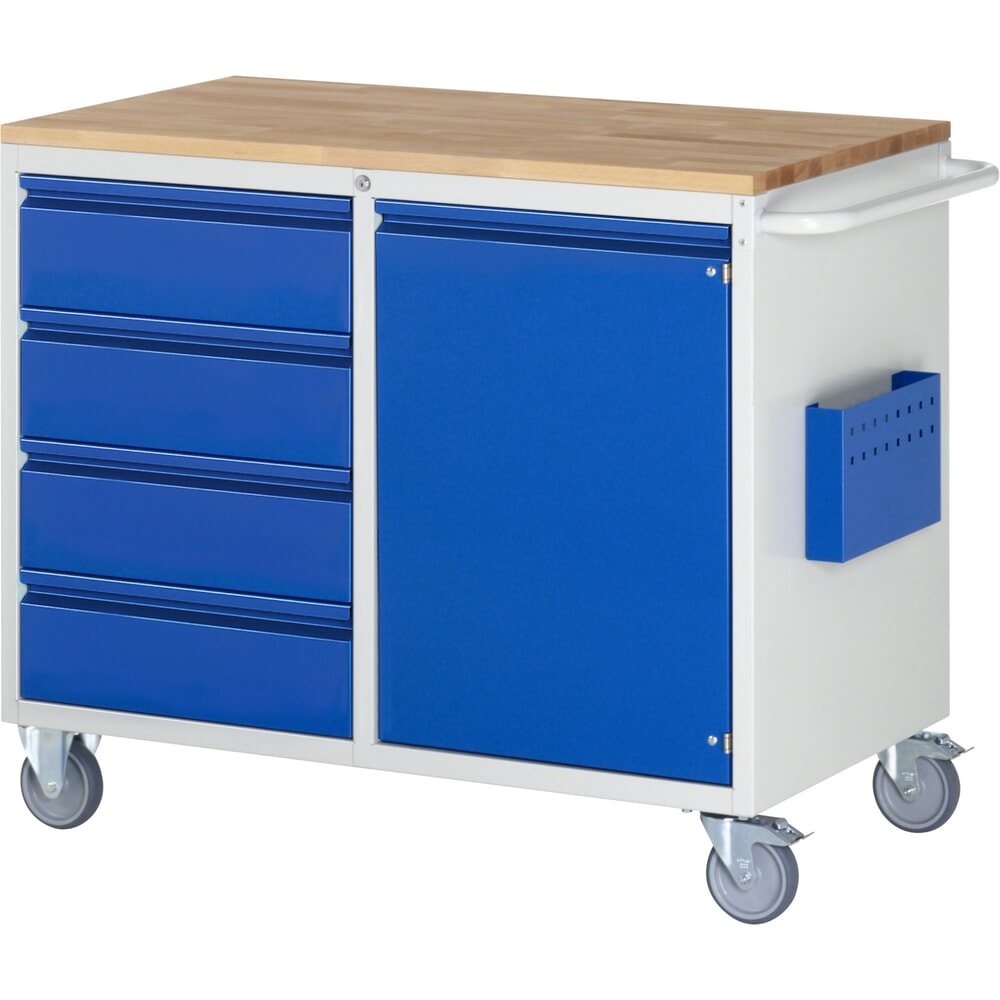 RAU Werkstattwagen Serie 7000, HxBxT 975 x 1.145 x 650 mm, 1 Flügeltür, 4 x 90%-Auszug-Schubladen 4 x 180 mm, Arbeitsplatte Buche