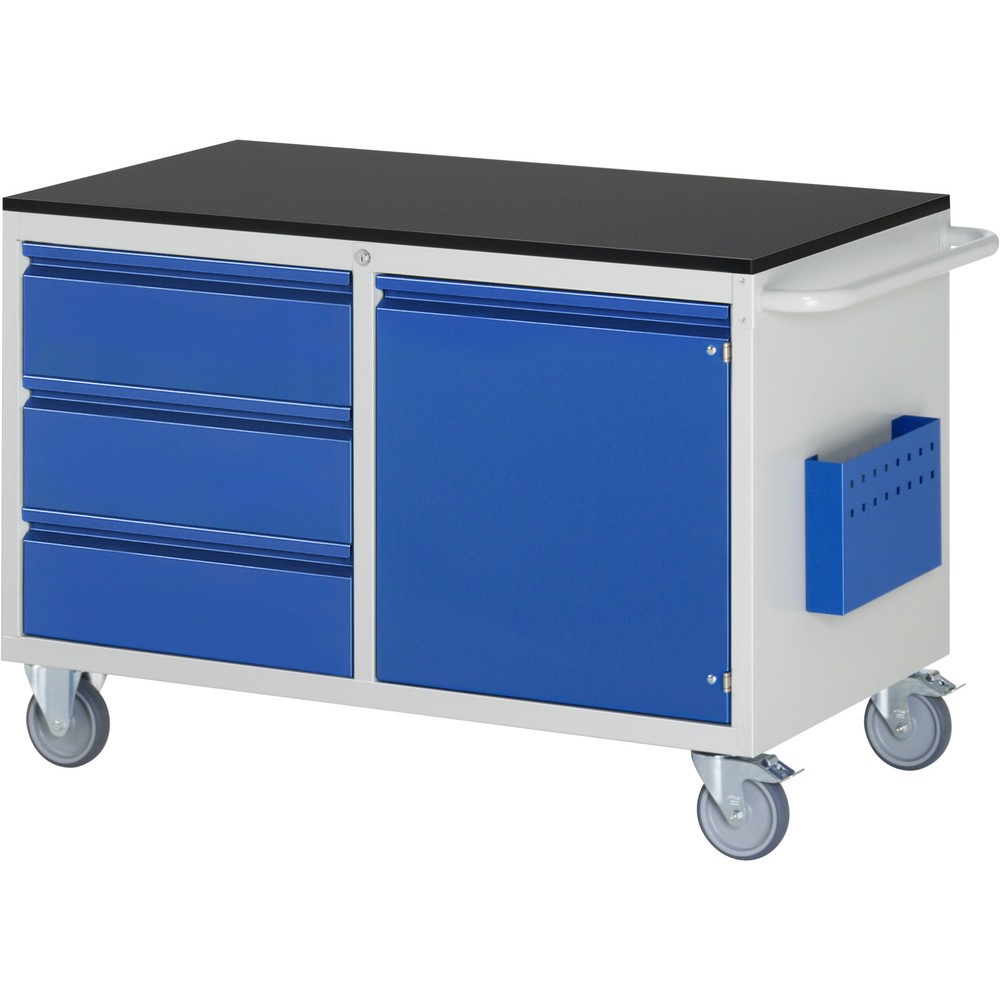 RAU Werkstattwagen Serie 7000, HxBxT 795 x 1.145 x 650 mm, 1 Flügeltür, 3 x 90%-Auszug-Schubladen Teilauszug, Arbeitsplatte Melamin, Griffleiste