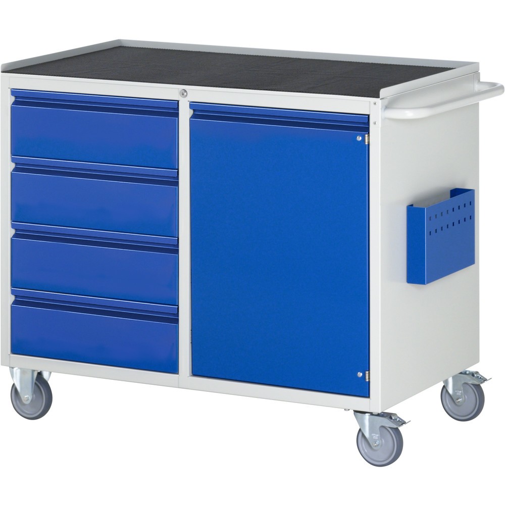 RAU Werkstattwagen Serie 7000, HxBxT 975 x 1.145 x 650 mm, 1 Flügeltür, 4 x 90%-Auszug-Schubladen 4 x 180 mm, Arbeitsplatte Metall