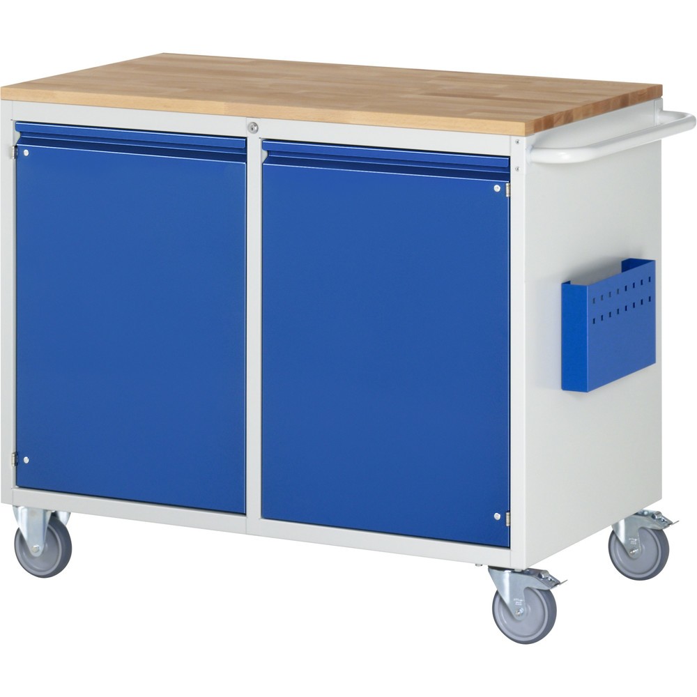 RAU Werkstattwagen Serie 7000, HxBxT 975 x 1.145 x 650 mm, 2 Flügeltüren, Arbeitsplatte Buche, integrierte Griffleiste