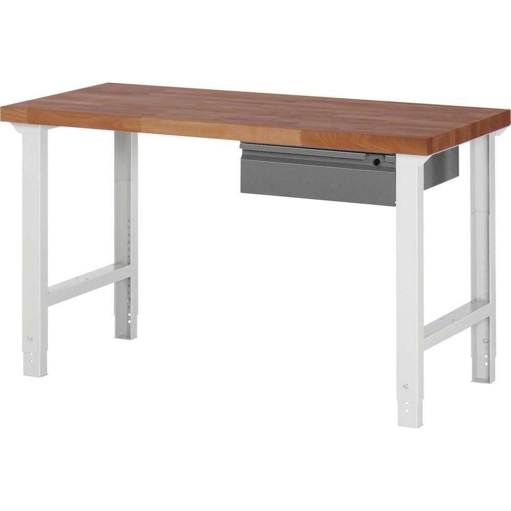 RAU Werkbank Serie 7000, Rotbuche-Massiv-Arbeitsplatte, 1 Schublade, HxBxT 790-1.140 x 1.500 x 700 mm, 1 Schublade
