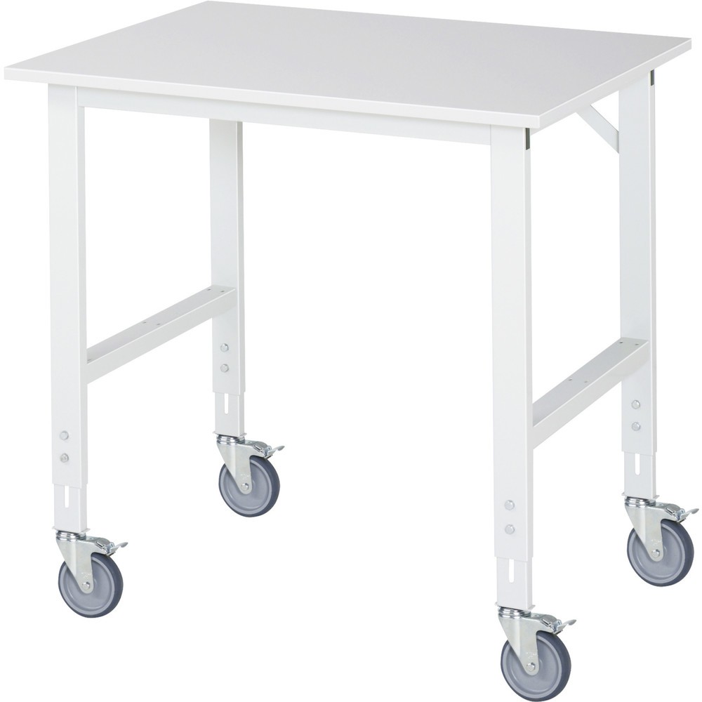 RAU höhenverstellbarer, mobiler Werktisch Serie TOM, Höhe 910-1.230 mm, BxT 1.000 x 800 mm, Arbeitplatte Melamin-Belag