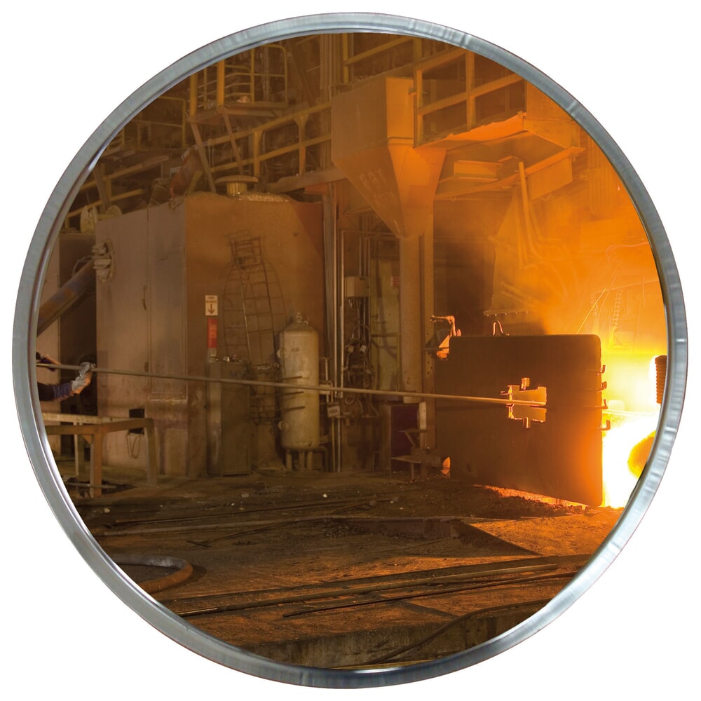 Vialux® Industriespiegel, Edelstahl, rund, Ø 600 mm, Halterung aus feuerverzinktem Stahl