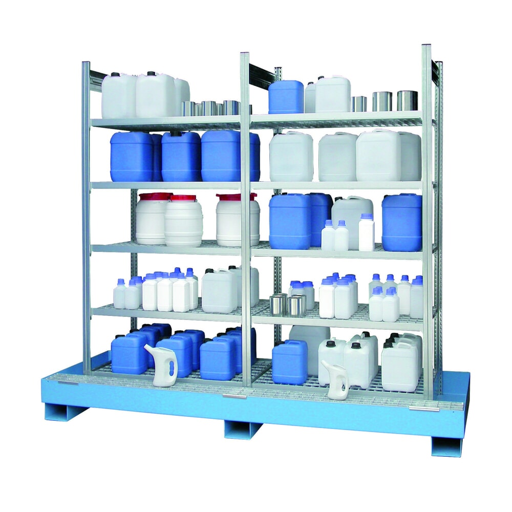 LaCont Gefahrstoffregal GR2-5GE mit Standwanne, Ü-Zeichen, HxBxT 2100 x 2085 x 635 mm, lackiert, RAL 5015 himmelblau