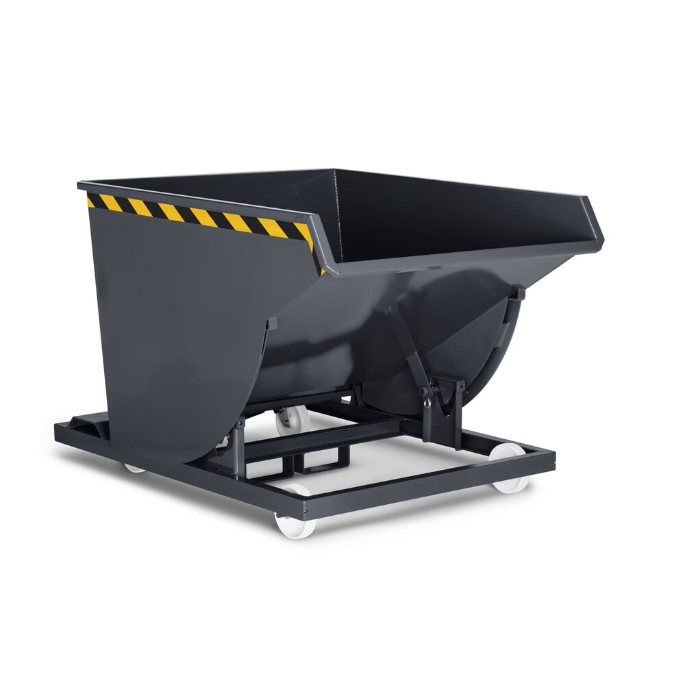 RR-Industrietechnik® Fahrbarer Selbstkipper mit Abrollkufen, Volumen 0,3 m³, TK 750 kg, anthrazitgrau