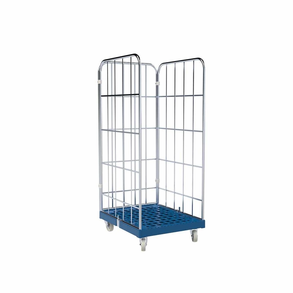 rolltainer® 3-seitiger Rollbehälter, Kunststoff-Rollplatte, enzianblau, HxBxT 1.640 x 682 x 835 mm, Gitterwände