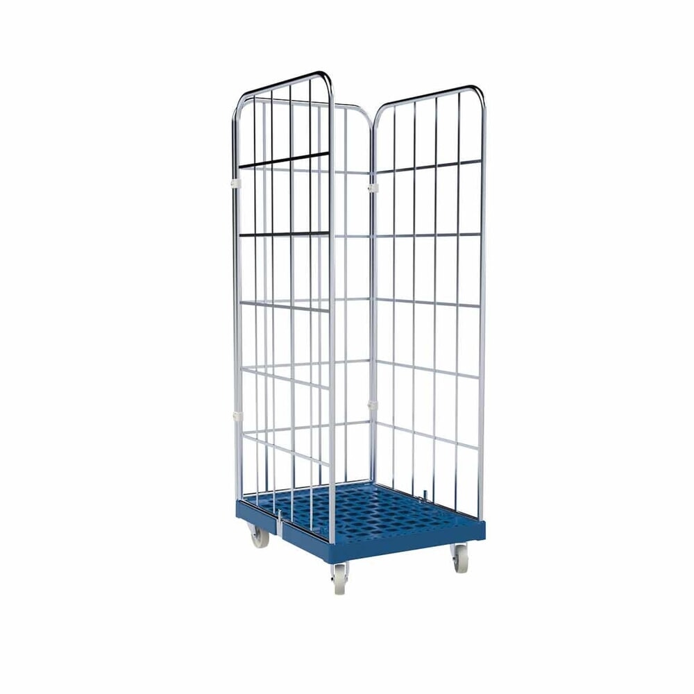 rolltainer® 3-seitiger Rollbehälter, Kunststoff-Rollplatte, enzianblau, HxBxT 1.830 x 682 x 835 mm, Gitterwände