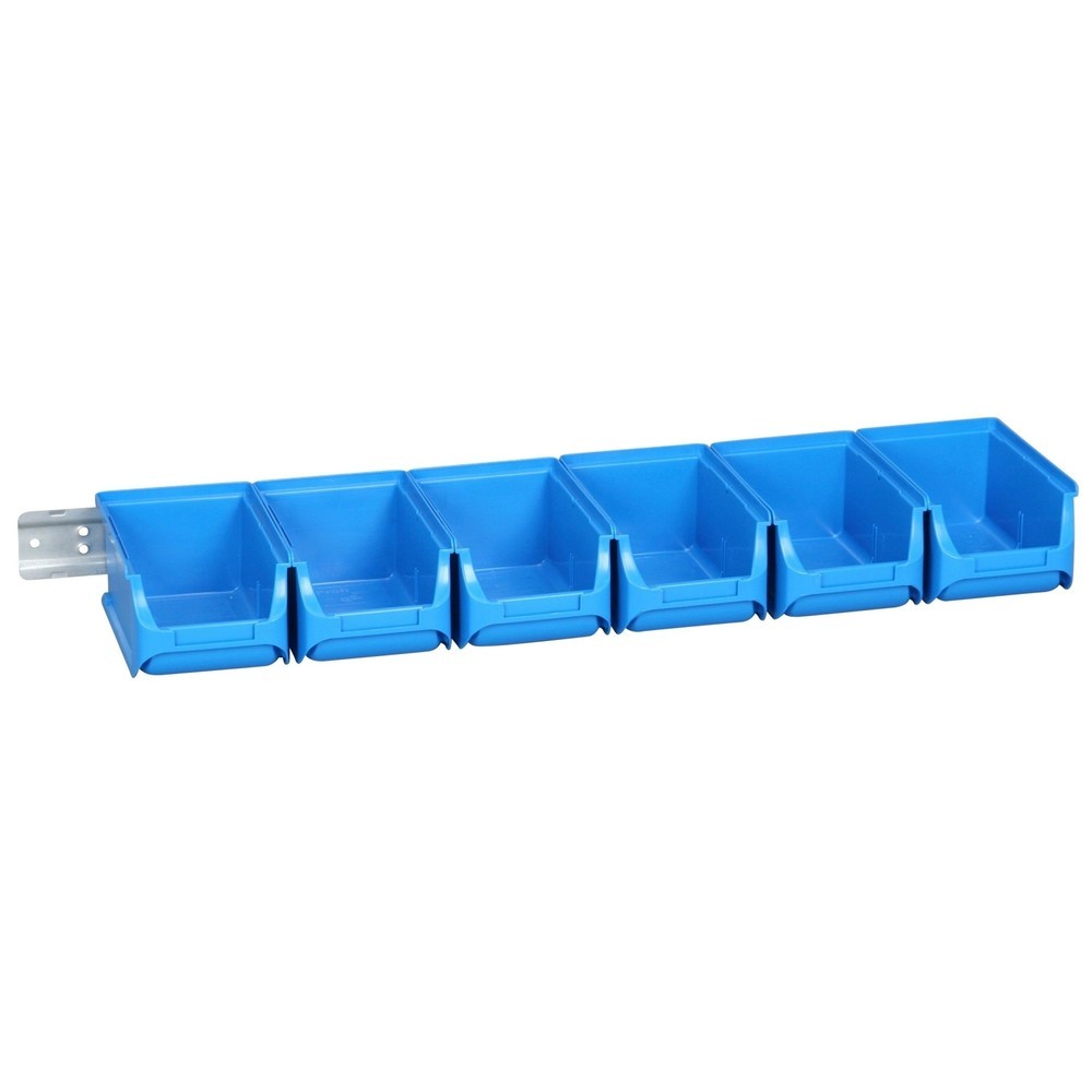 Allit Sichtlagerkasten-Set mit Halteschienen, 6 blaue Kästen Grösse 2