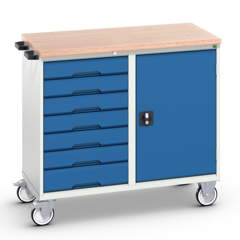 bott verso Montagewagen, mit 7 Schubladen, Tür und Multiplex-Top, BxTxH: 1050 x 600 x 980 mm