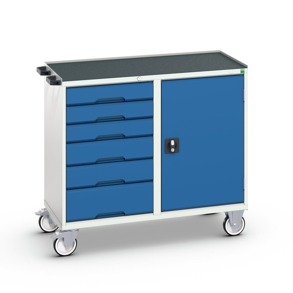 bott verso Montagewagen, mit 6 Schubladen, Tür und Abrollrand, BxTxH: 1050 x 550 x 965 mm