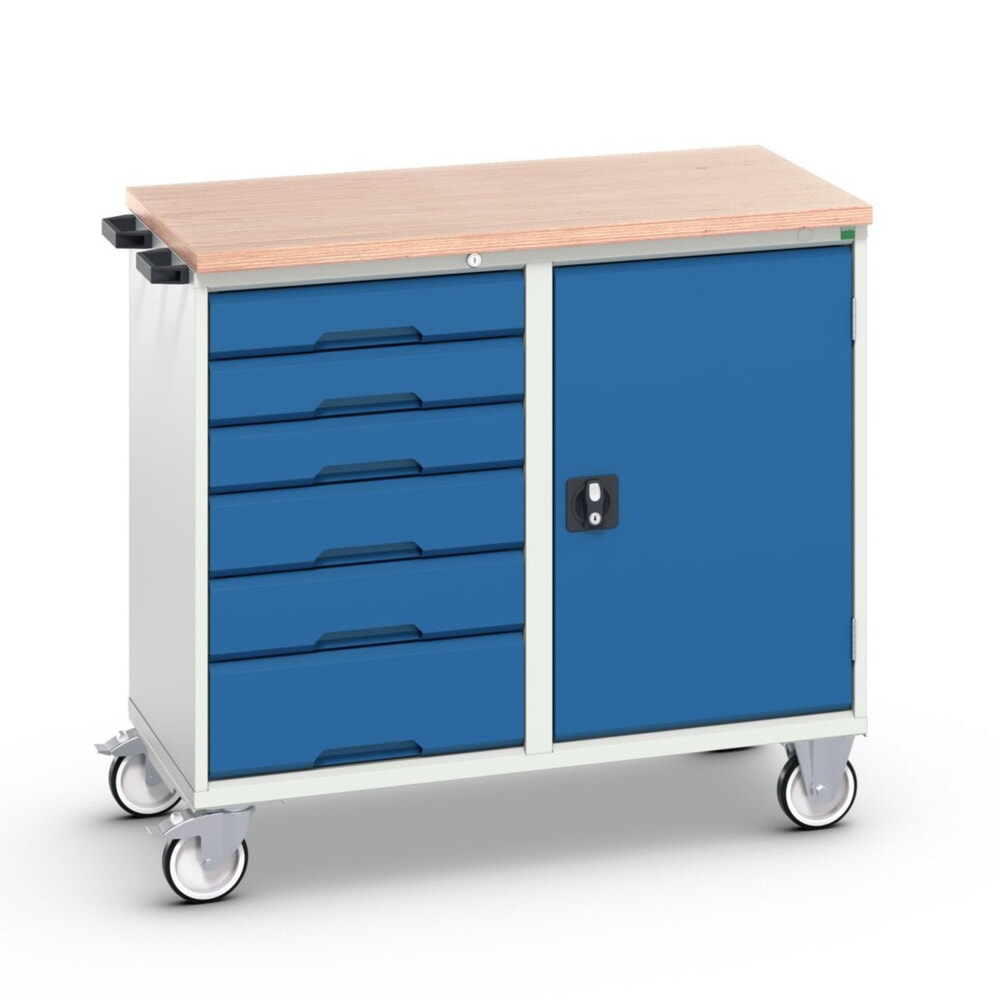 bott verso Montagewagen, mit 6 Schubladen, Tür und Multiplex-Top, BxTxH: 1050 x 600 x 980 mm