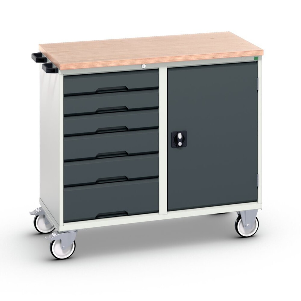 bott verso Montagewagen, mit 6 Schubladen, Tür und Multiplex-Top, BxTxH: 1050 x 600 x 980 mm