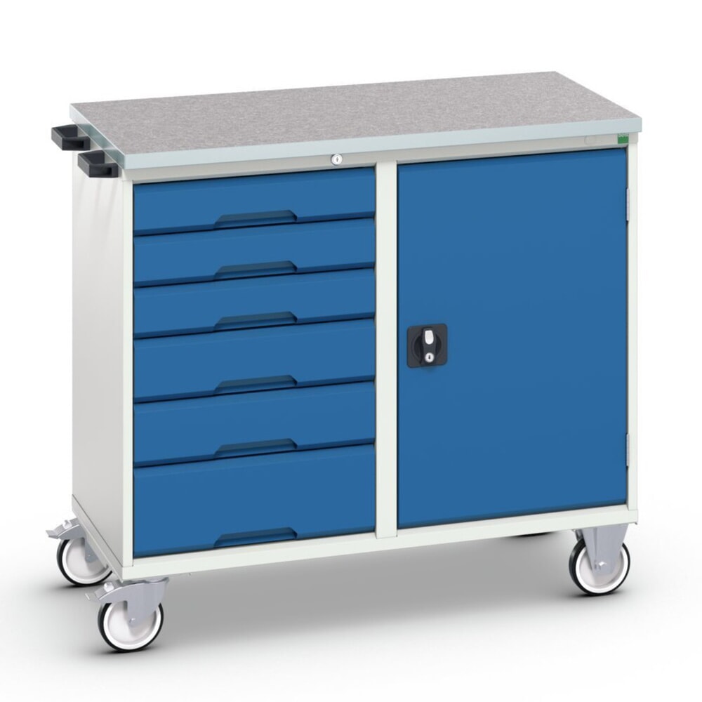 bott verso Montagewagen, mit 6 Schubladen, Tür und Linoleum-Top, BxTxH: 1050 x 600 x 980 mm