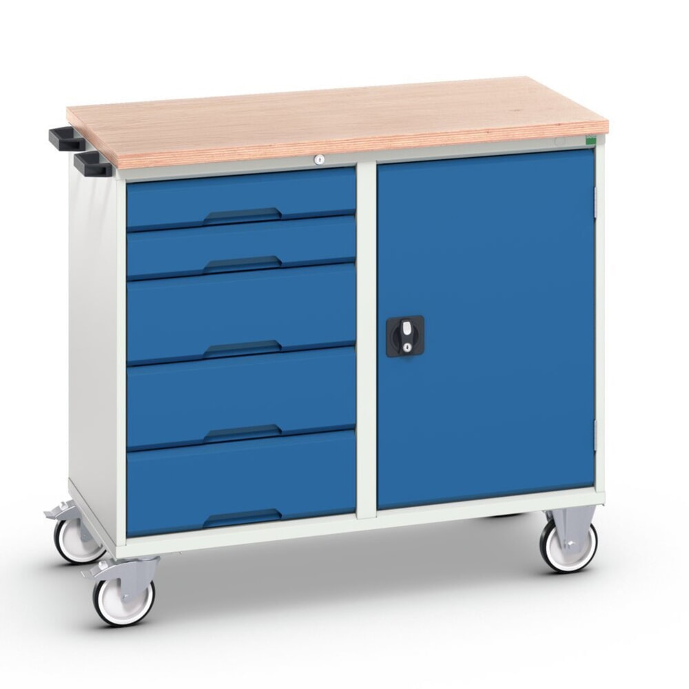 bott verso Montagewagen, mit 5 Schubladen, Tür und Multiplex-Top, BxTxH: 1050 x 600 x 980 mm