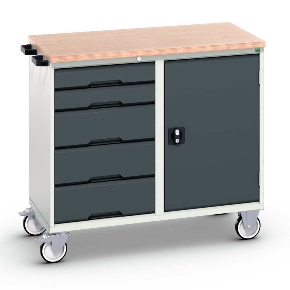 bott verso Montagewagen, mit 5 Schubladen, Tür und Multiplex-Top, BxTxH: 1050 x 600 x 980 mm