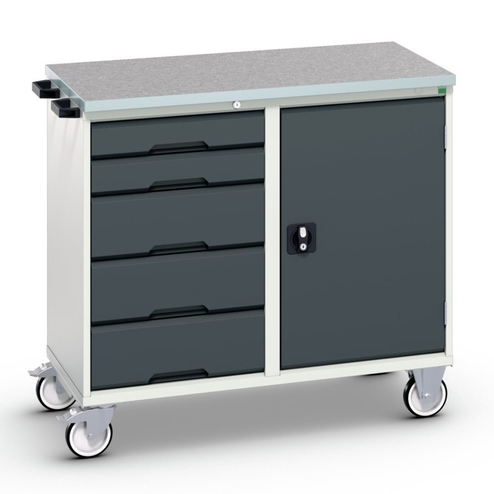 bott verso Montagewagen, mit 5 Schubladen, Tür und Linoleum-Top, BxTxH: 1050 x 600 x 980 mm