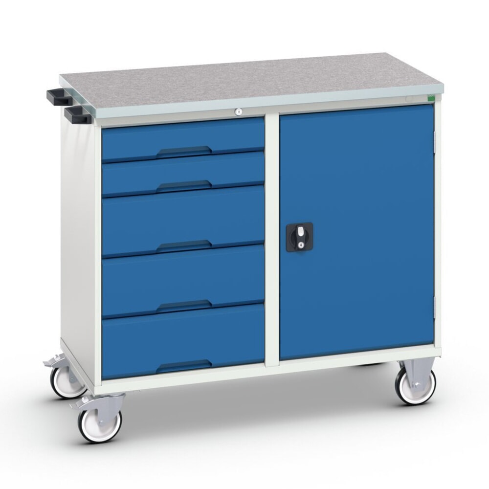 bott verso Montagewagen, mit 5 Schubladen, Tür und Linoleum-Top, BxTxH: 1050 x 600 x 980 mm