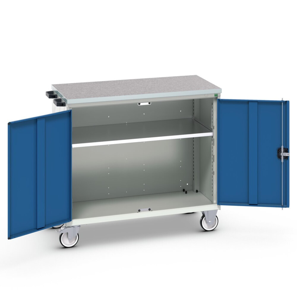 bott verso Werkstattwagen, mit 2 Türen, Fachboden und Linoleum-Top, BxTxH: 1050 x 600 x 980 mm