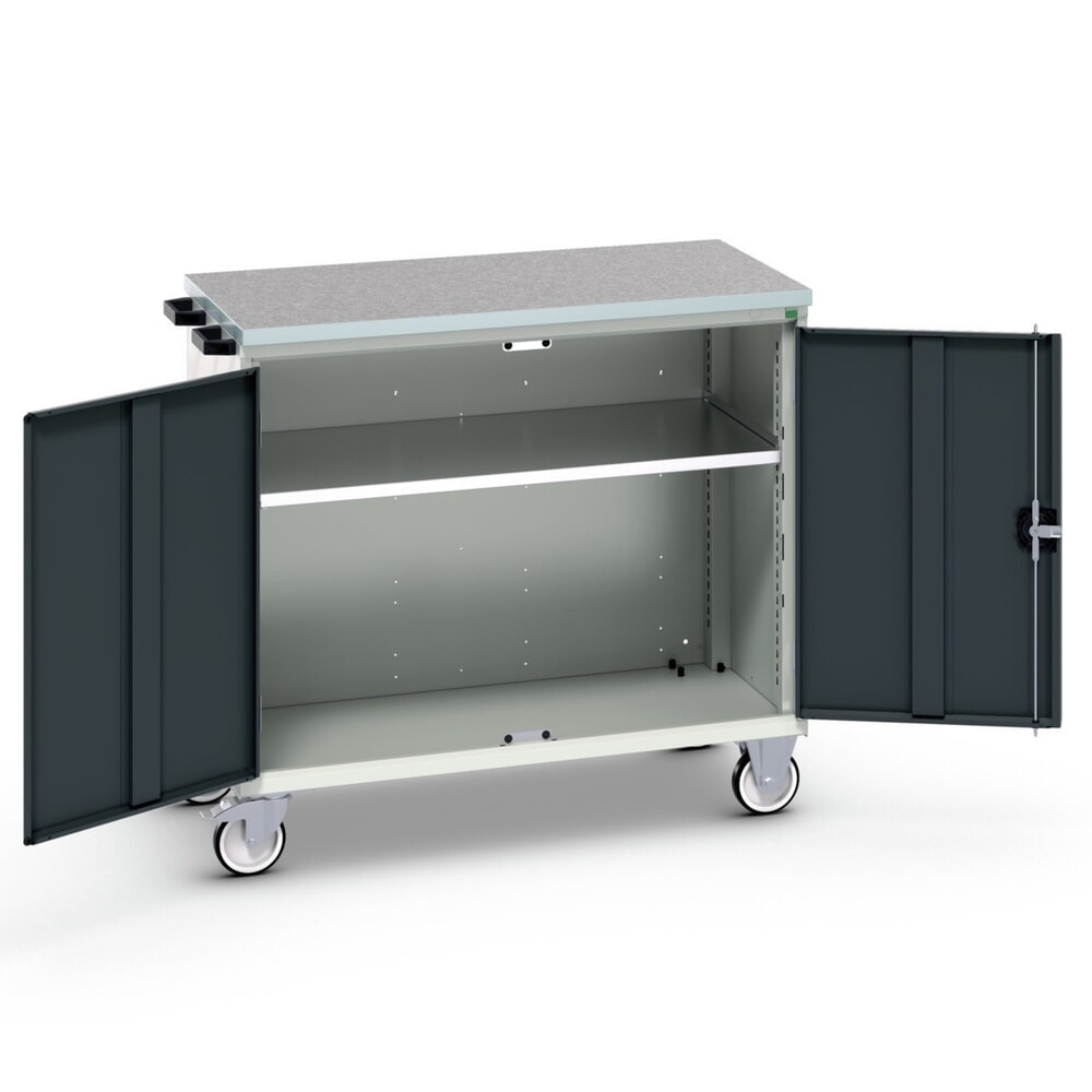 bott verso Werkstattwagen, mit 2 Türen, Fachboden und Linoleum-Top, BxTxH: 1050 x 600 x 980 mm