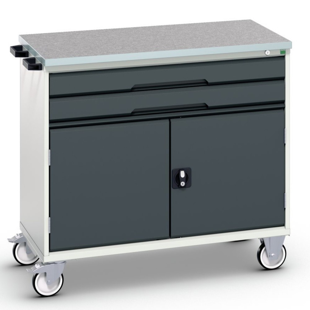 bott verso Werkstattwagen, mit 2 Schubaden, Tür und Linoleum-Top, BxTxH: 1050 x 600 x 980 mm