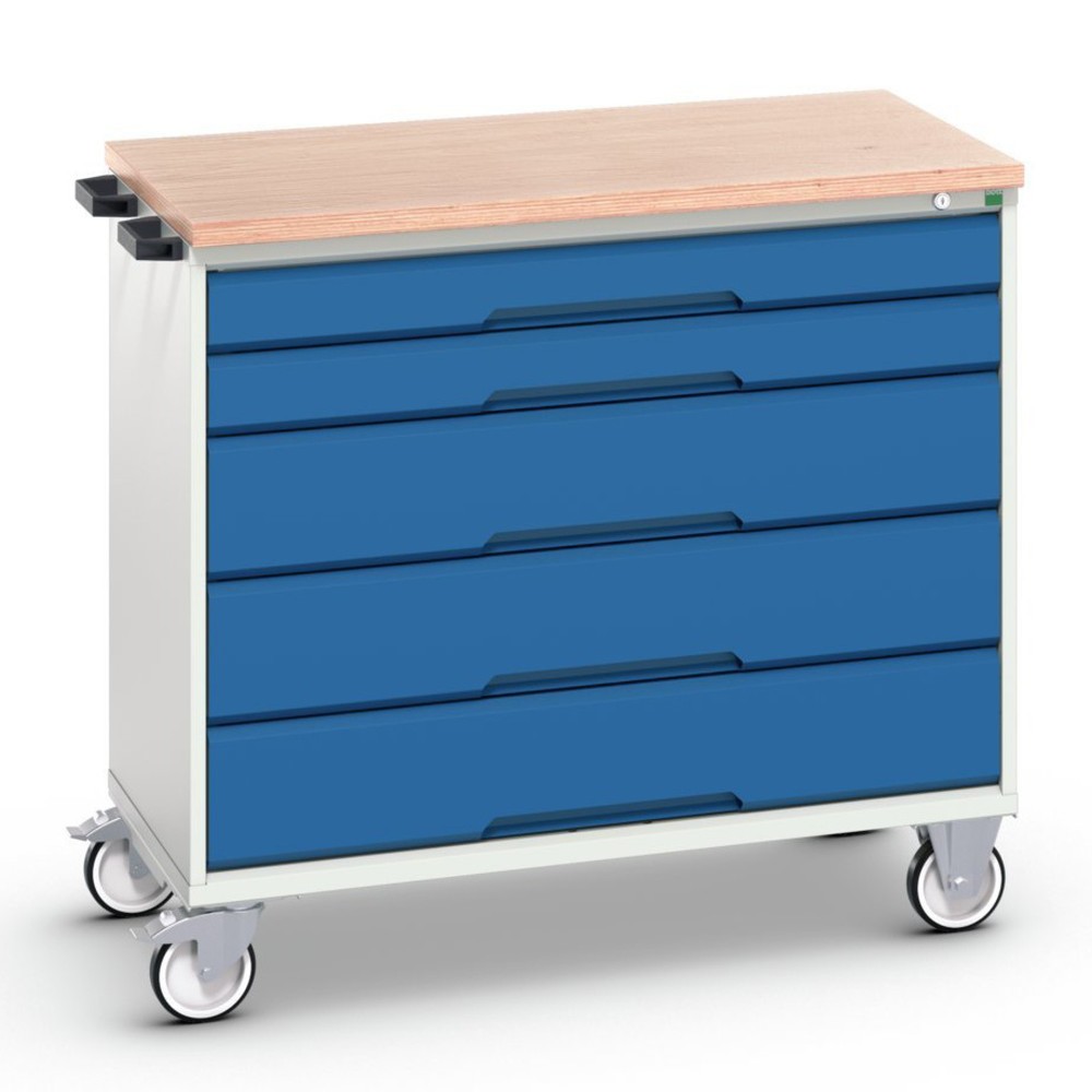bott verso Werkstattwagen, mit 5 Schubladen und Multiplex Top, BxTxH: 1050 x 600 x 980 mm