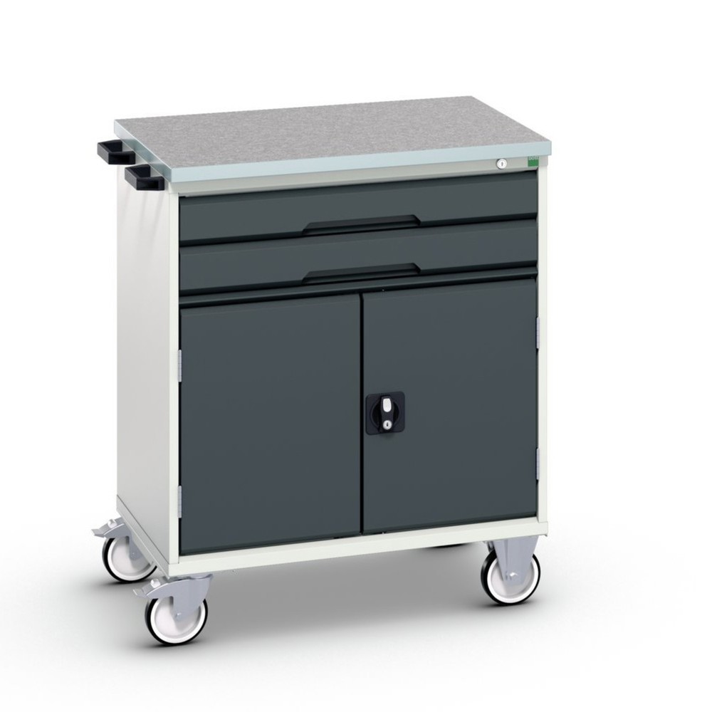 bott verso Werkstattwagen, mit 2 Schubaden, Tür und Linoleum-Top, BxTxH: 800 x 600 x 980 mm