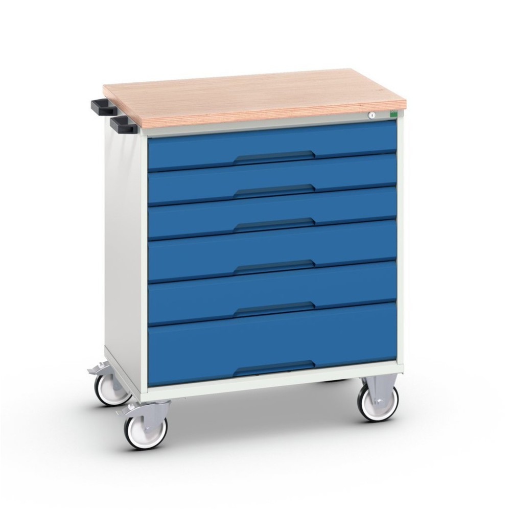 bott verso Werkstattwagen, mit 6 Schubladen und Multiplex Top, BxTxH: 800 x 600 x 980 mm