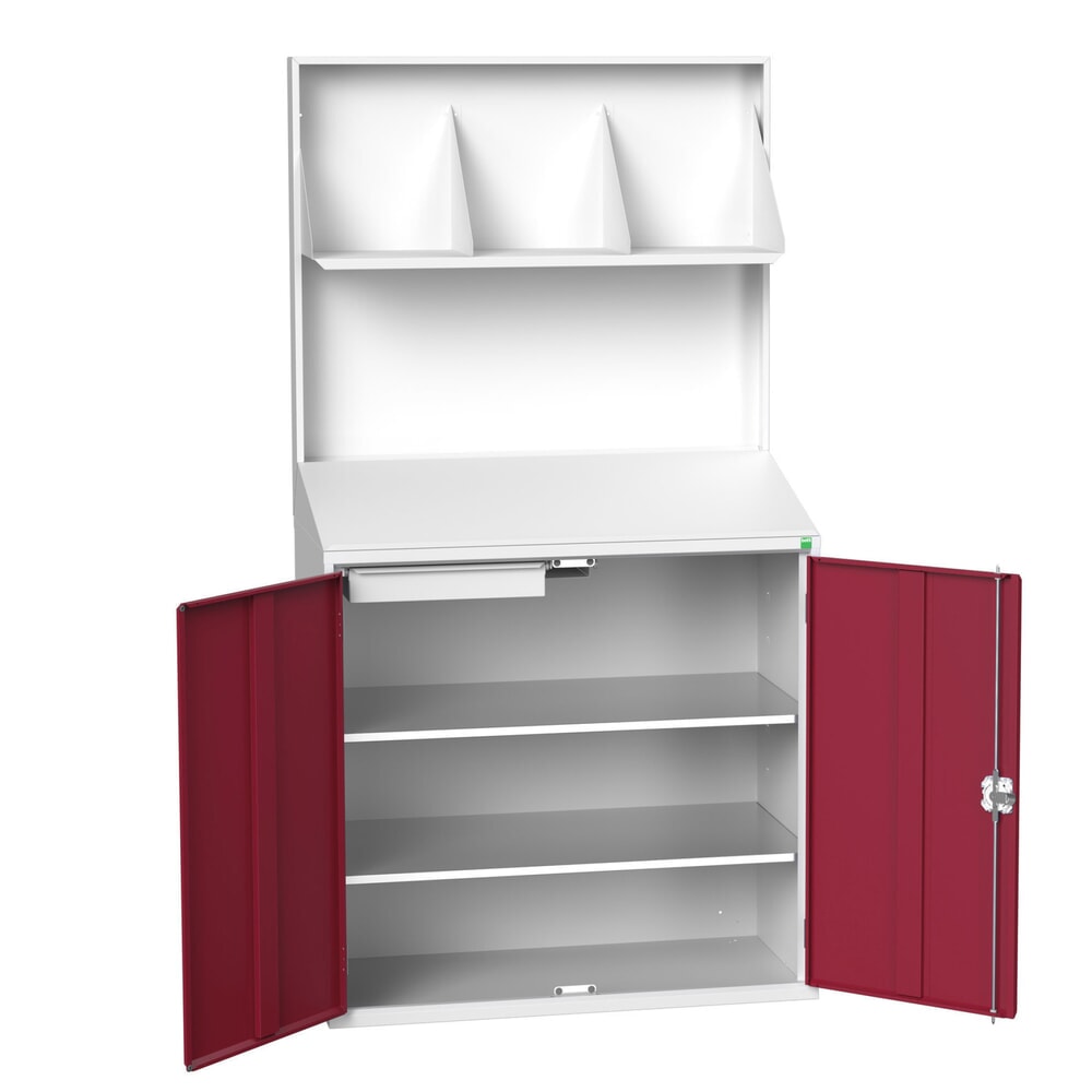 bott verso Economy Pult mit glatter Rückwand, mit Ordnerhalter, 2 Ablagen, 1 Schubl., BxTxH: 1050 x550 x 2000 mm