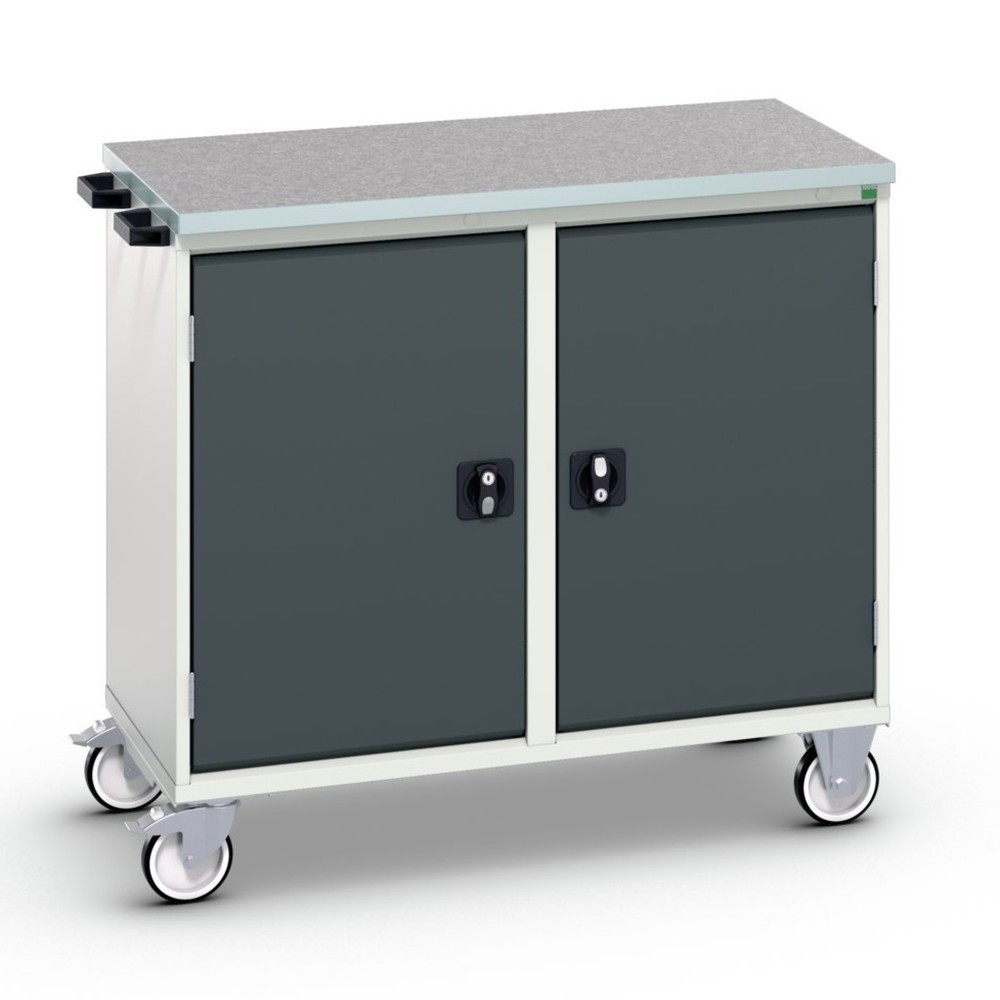 bott verso Montagewagen, mit 2 Türen, Fachböden und Linoleum-Top, BxTxH: 1050 x 600 x 980 mm
