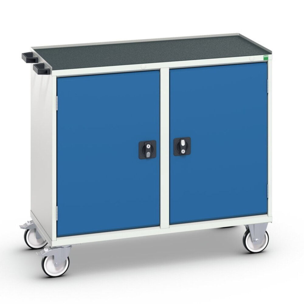 bott verso Montagewagen, mit 2 Türen, Fachböden und Abrollrand, BxTxH: 1050 x 550 x 965 mm