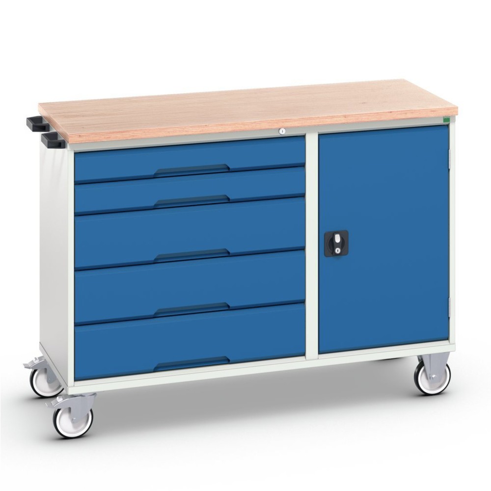 bott verso Montagewagen, mit 5 Schubladen, Tür und Multiplex-Top, BxTxH: 1300 x 600 x 980 mm