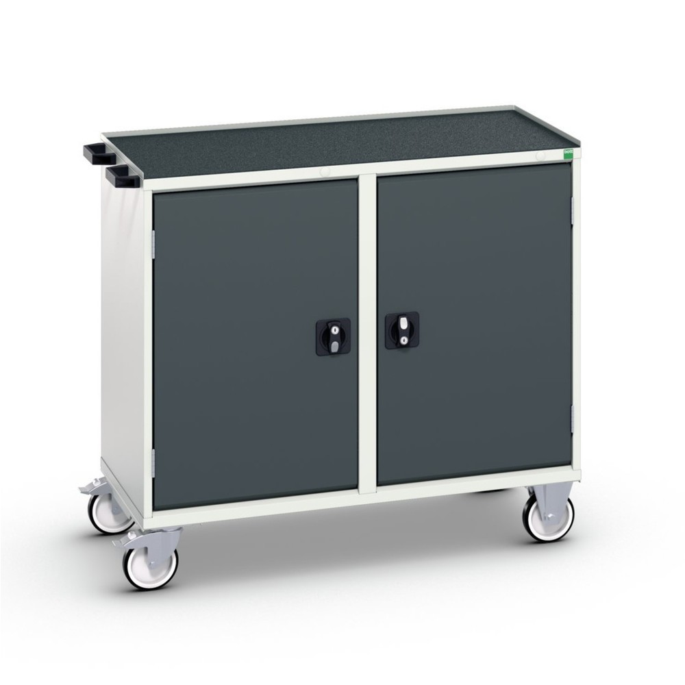 bott verso Montagewagen, mit 2 Türen, Fachböden und Abrollrand, BxTxH: 1050 x 550 x 965 mm