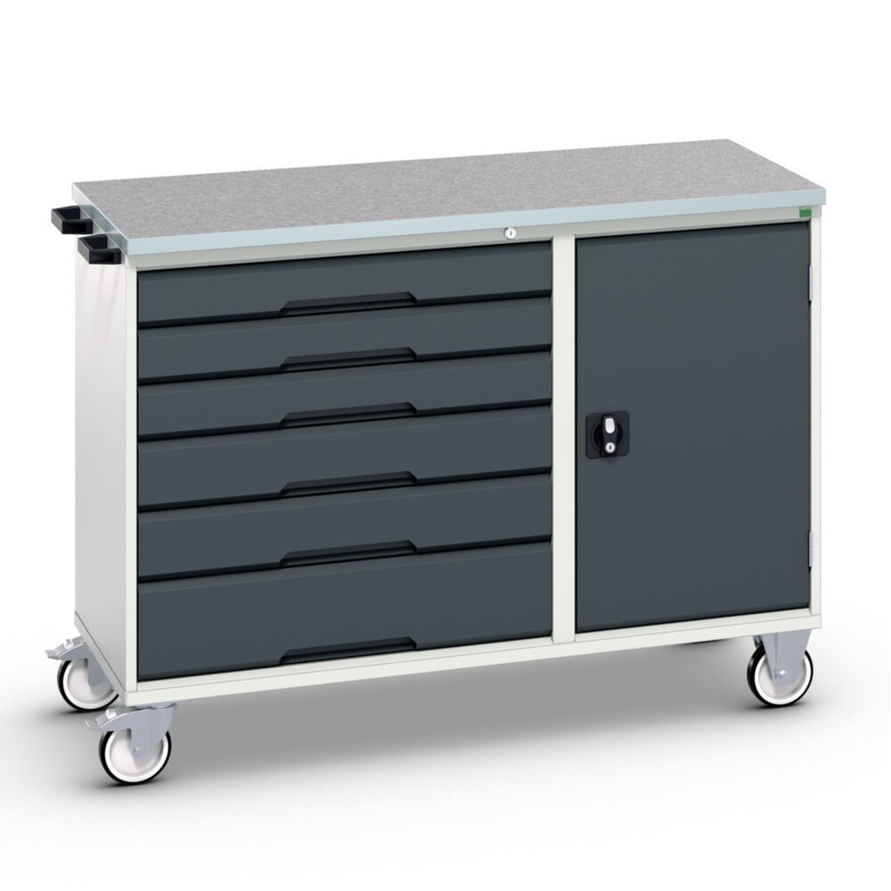 bott verso Montagewagen, mit 6 Schubladen, Tür und Linoleum-Top, BxTxH: 1300 x 600 x 980 mm