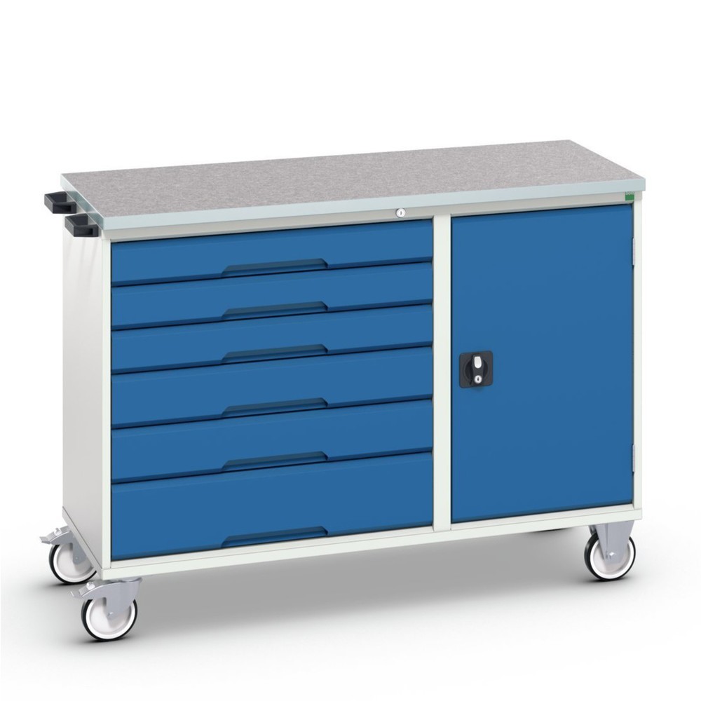 bott verso Montagewagen, mit 6 Schubladen, Tür und Linoleum-Top, BxTxH: 1300 x 600 x 980 mm
