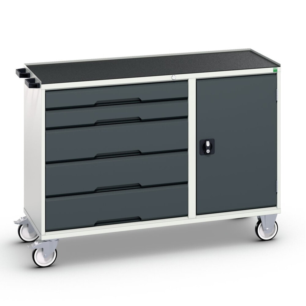 bott verso Montagewagen, mit 5 Schubladen, Tür und Abrollrand, BxTxH: 1300 x 550 x 965 mm