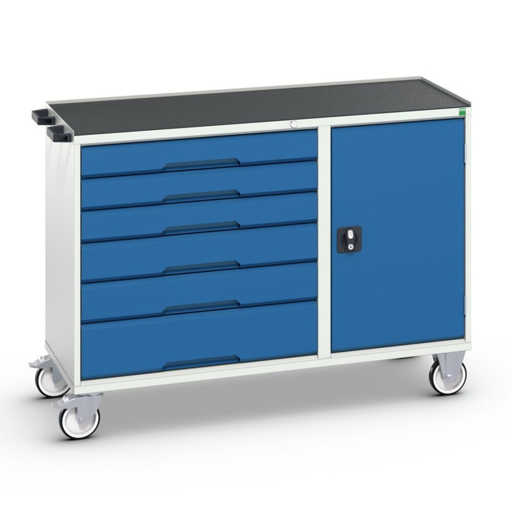 bott verso Montagewagen, mit 6 Schubladen, Tür und Abrollrand, BxTxH: 1300 x 550 x 965 mm