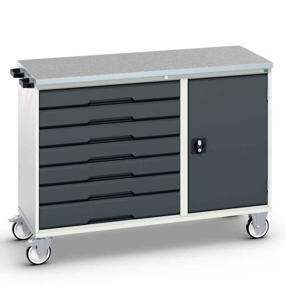 bott verso Montagewagen, mit 7 Schubladen, Tür und Linoleum-Top, BxTxH: 1300 x 600 x 980 mm