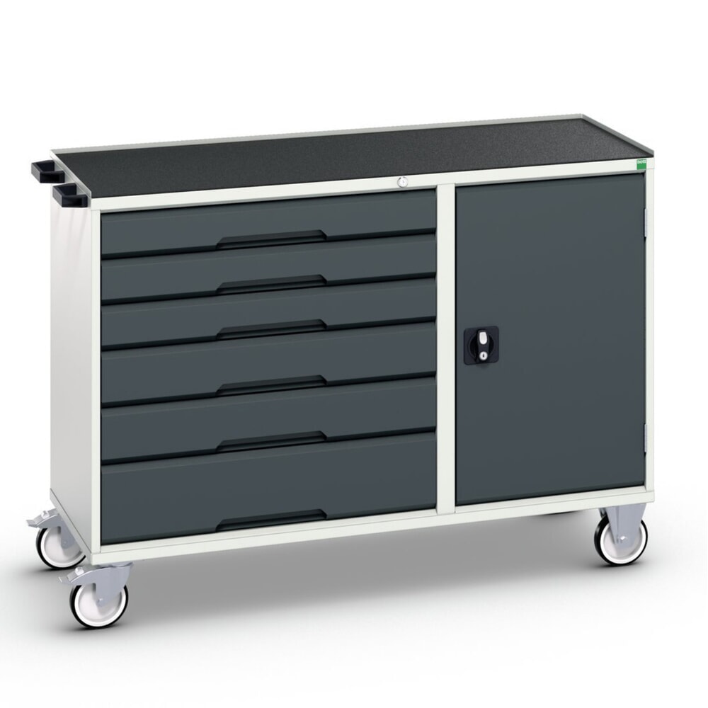 bott verso Montagewagen, mit 6 Schubladen, Tür und Abrollrand, BxTxH: 1300 x 550 x 965 mm