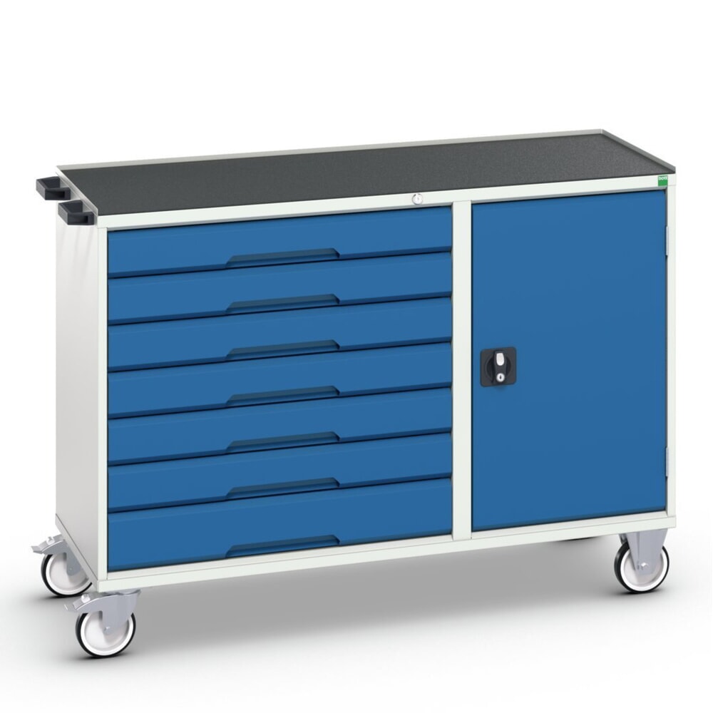 bott verso Montagewagen, mit 7 Schubladen, Tür und Abrollrand, BxTxH: 1300 x 550 x 965 mm