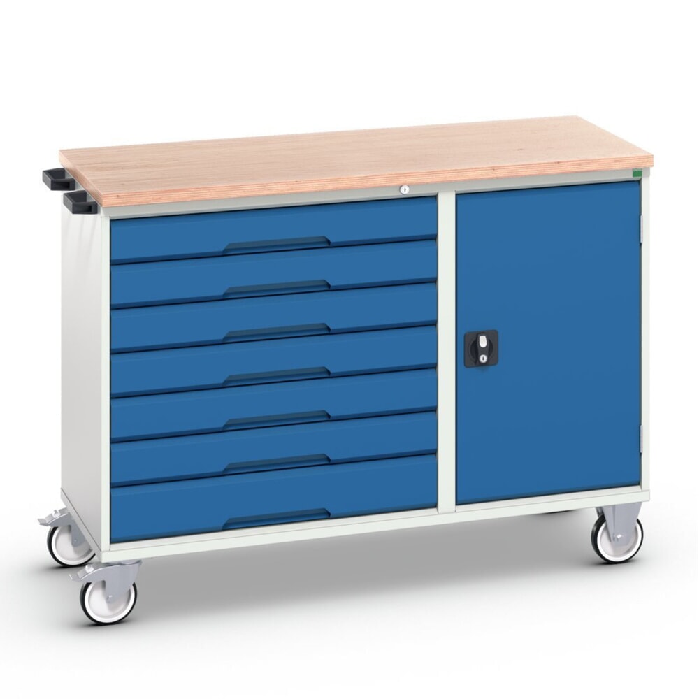bott verso Montagewagen, mit 7 Schubladen, Tür und Multiplex-Top, BxTxH: 1300 x 600 x 980 mm