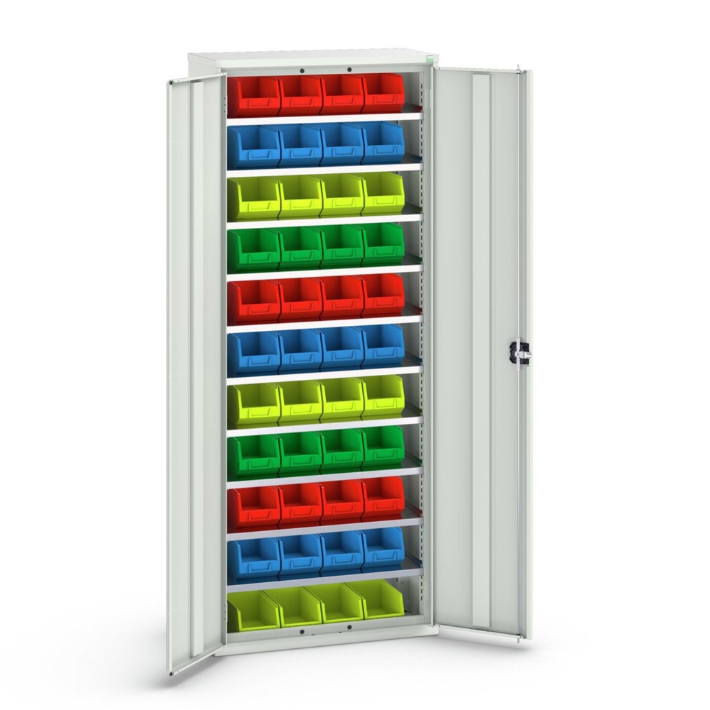 bott verso Magazinschrank, mit 10 Fachböden und 44 Sichtlagerkästen, BxTxH: 800 x 350 x 2000 mm