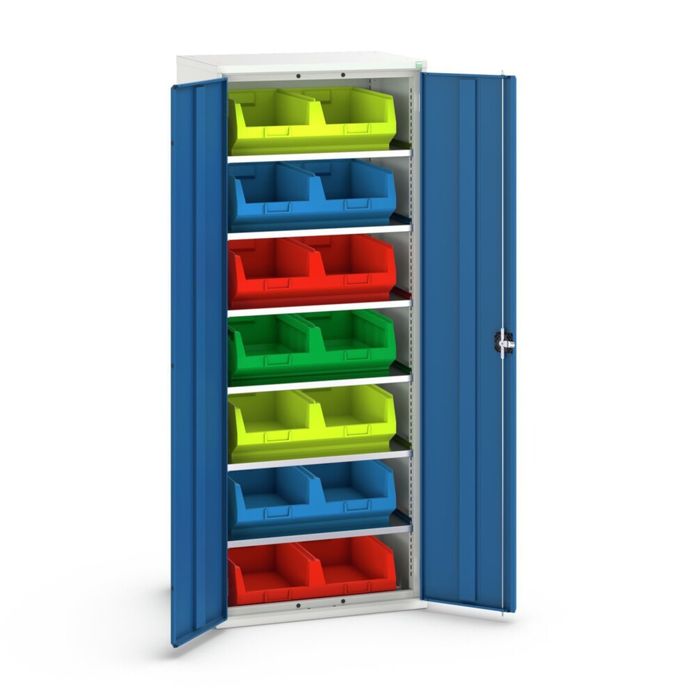 bott verso Magazinschrank, mit 6 Fachböden und 14 Sichtlagerkästen, BxTxH: 800 x 550 x 2000 mm