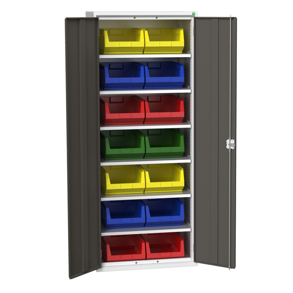 bott verso Magazinschrank, mit 6 Fachböden und 14 Sichtlagerkästen, BxTxH: 800 x 550 x 2000 mm