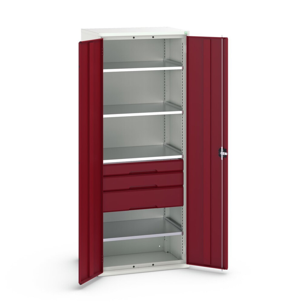 bott verso Flügeltürschrank mit Schubladen, mit 4 Fachböden und 3 Schubladen, BxTxH: 800 x 550 x 2000 mm