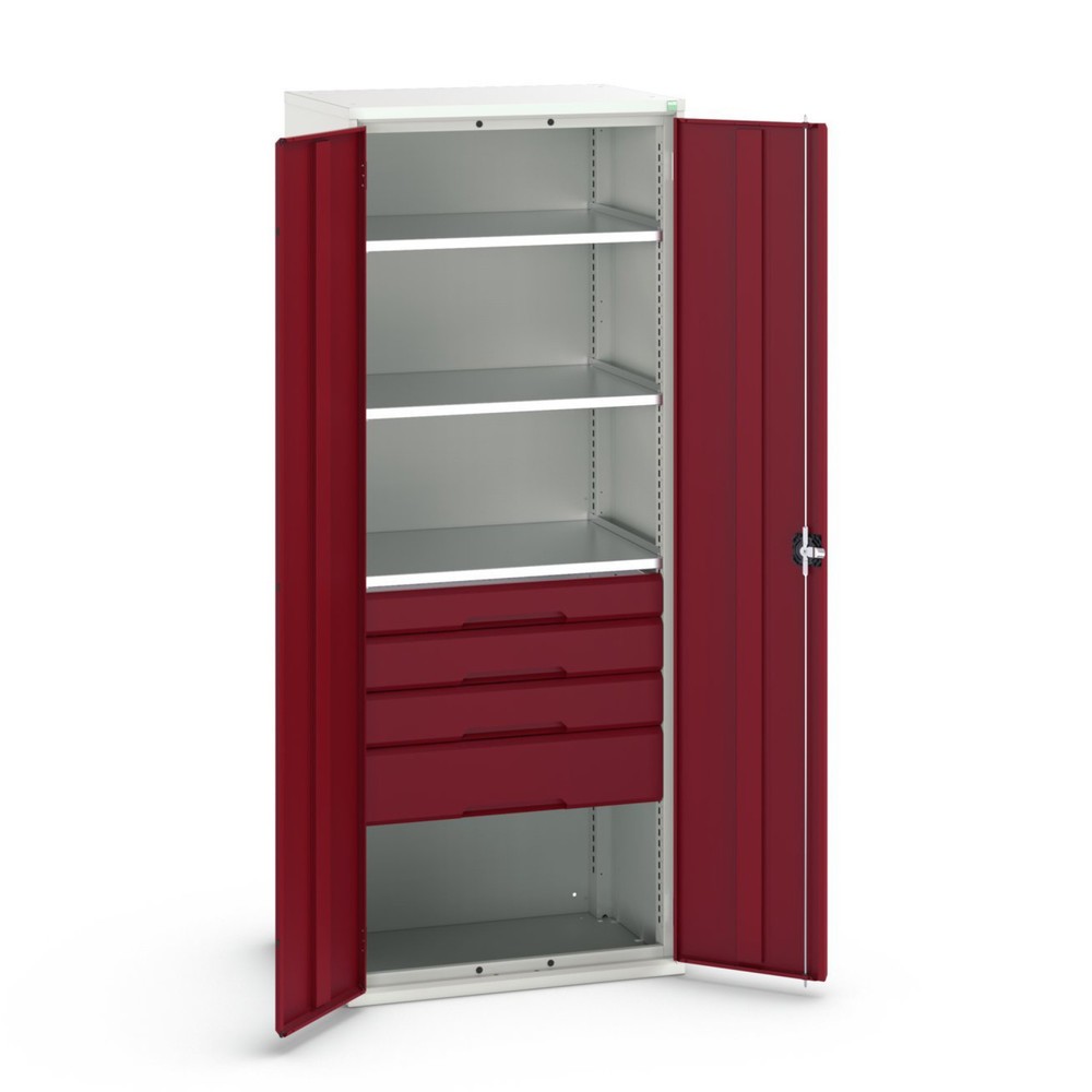 bott verso Flügeltürschrank mit Schubladen, mit 3 Fachböden und 4 Schubladen, BxTxH: 800 x 550 x 2000 mm