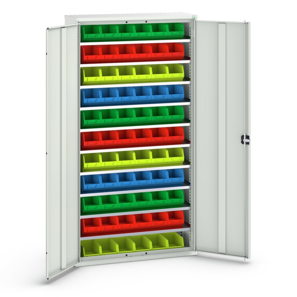 bott verso Magazinschrank, mit 10 Fachböden und 66 Sichtlagerkästen, BxTxH: 1050 x 350 x 2000 mm