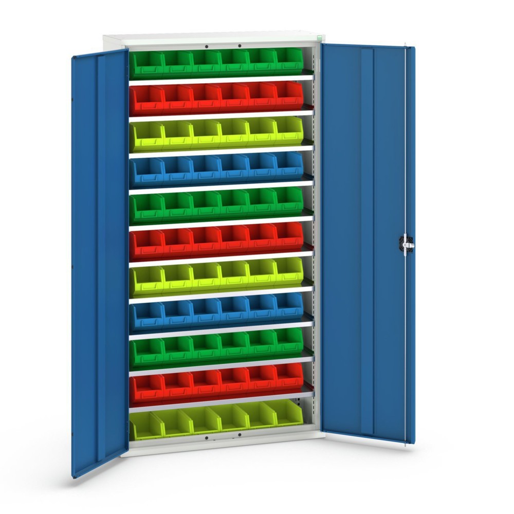 bott verso Magazinschrank, mit 10 Fachböden und 66 Sichtlagerkästen, BxTxH: 1050 x 350 x 2000 mm