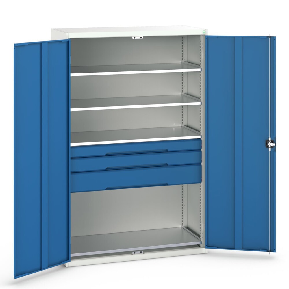 bott verso Flügeltürschrank mit Schubladen, mit 4 Fachböden und 3 Schubladen, BxTxH: 1300 x 550 x 2000 mm