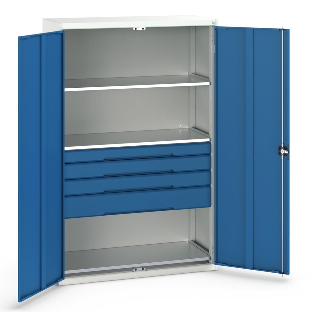 bott verso Flügeltürschrank mit Schubladen, mit 3 Fachböden und 4 Schubladen, BxTxH: 1300 x 550 x 2000 mm