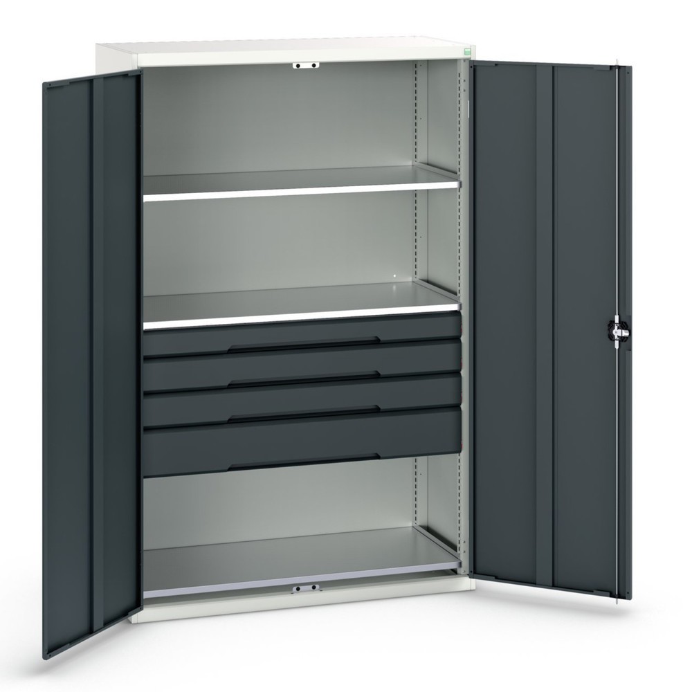 bott verso Flügeltürschrank mit Schubladen, mit 3 Fachböden und 4 Schubladen, BxTxH: 1300 x 550 x 2000 mm